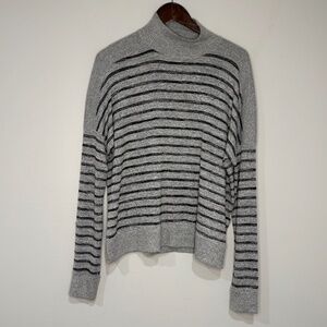 RAG&BONE Womens Medium Gray Black Stripe Lightweight Turtleneck Long Sleeve Top